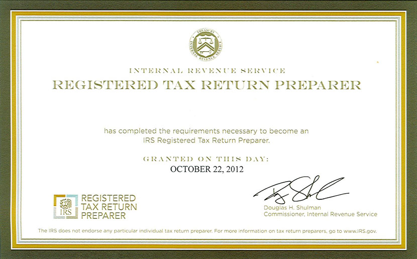 Registered Tax Return Preparer Certification