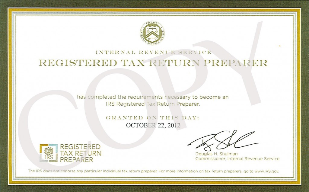 Registered Tax Return Preparer certification GPS Financial