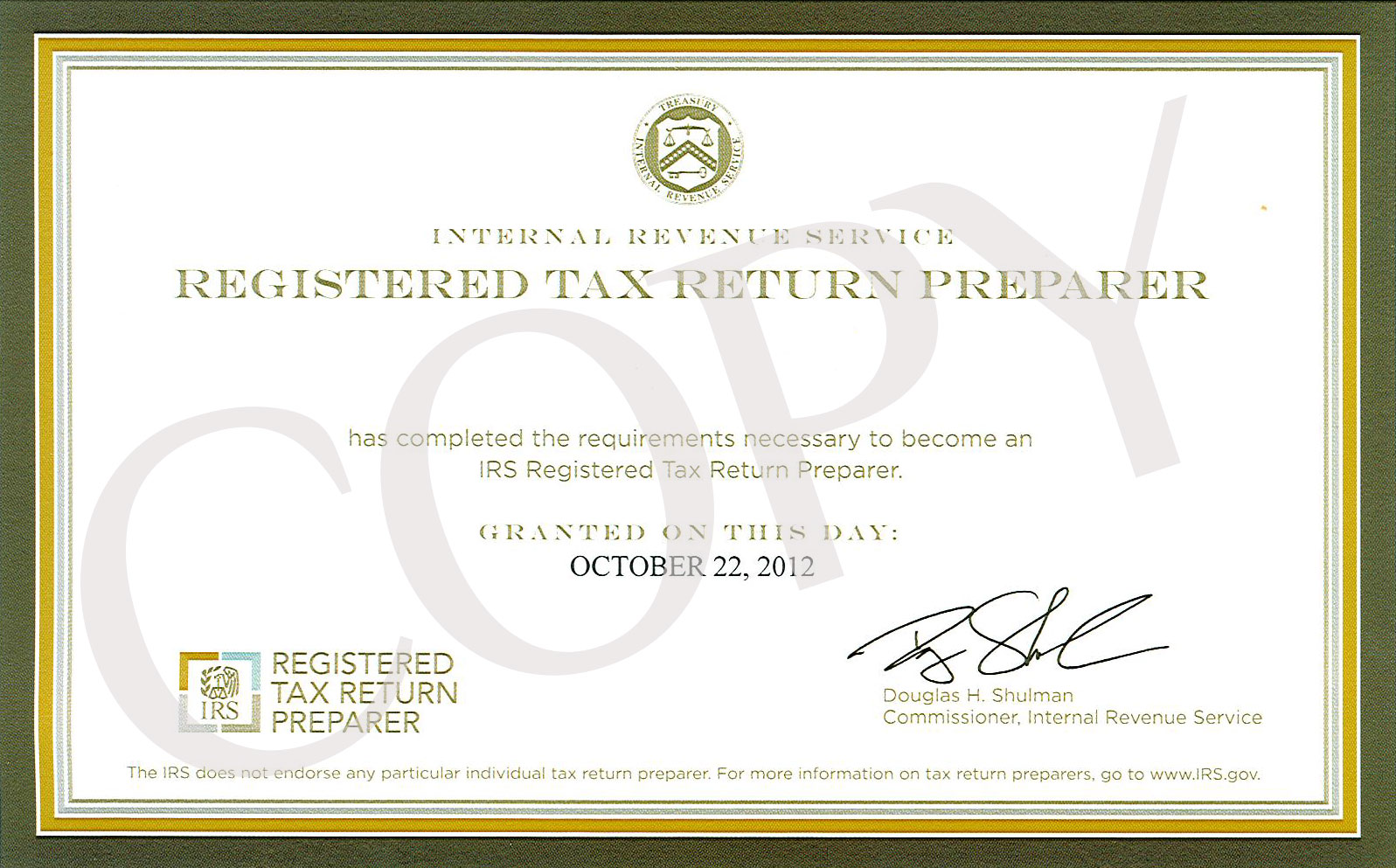 Registered Tax Return Preparer GPS Financial Committed to Excellence